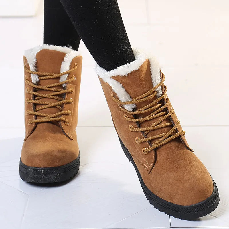 Dames Warme Winterboots met Veters - Gevoerde Enkellaarzen voor de Winter