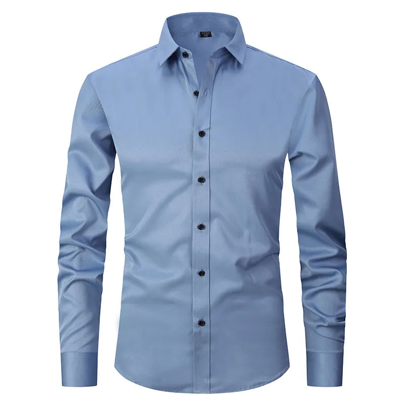 Heren Antikreukel Overhemd - Slim Fit Polyester Met Lange Mouwen