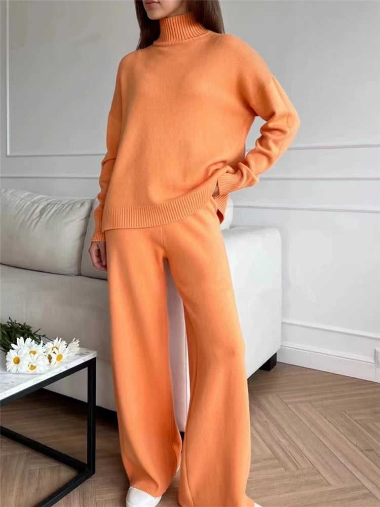 Dames Comfortabele Lounge Set met Wijde Broek en Sweater