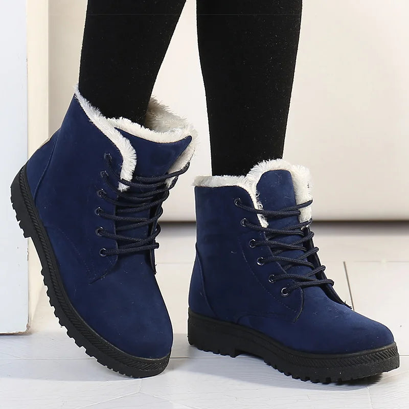 Dames Warme Winterboots met Veters - Gevoerde Enkellaarzen voor de Winter