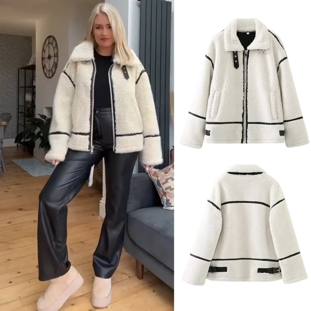 Warme Sherpa Jas met Contrasterende Details