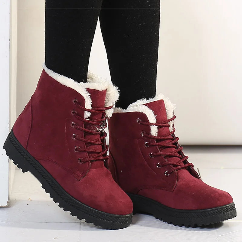 Dames Warme Winterboots met Veters - Gevoerde Enkellaarzen voor de Winter