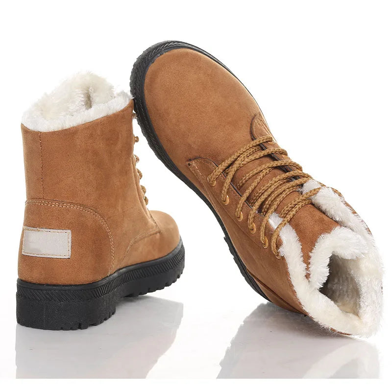 Dames Warme Winterboots met Veters - Gevoerde Enkellaarzen voor de Winter