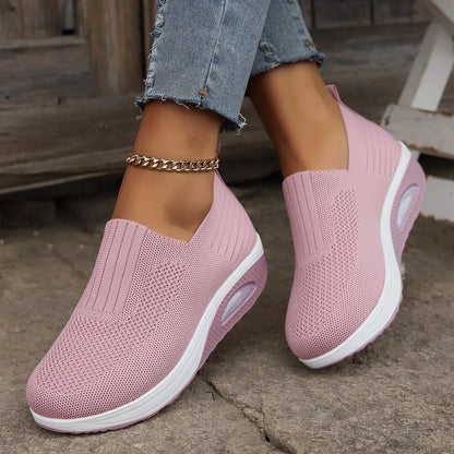 Dames Slip-On Sneakers met Verhoogde Zool - Comfortabele en Ademende Wandelschoenen