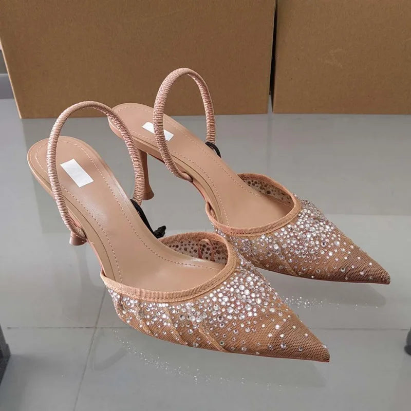 Glitter Slingback Pumps met Puntige Neus en Stilettohak