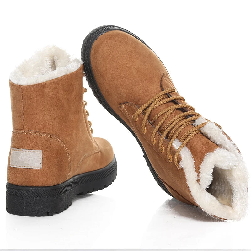 Dames Winterboots - Warme Gevoerde Enkellaarzen met Vetersluiting